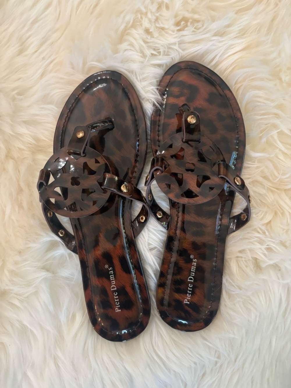 New Pierre Dumas Leopard-Print Jelly Thong Sandals - Brown